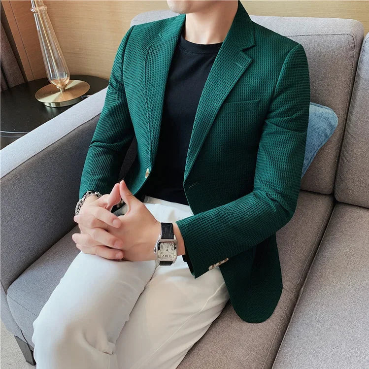 Bonsir Plus Size 4XL-M Autumn New Waffle Suit Jacket Men Two Buttons Slim Fit Business Casual Blazers Homme Formal Groom Prom Tuxedo