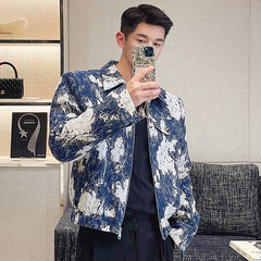 Bonsir Fashion Lapel Printed Elegant Casual Short Jacket Men's 2024 Spring Trendy High Quality Street Korean Luxury Coat