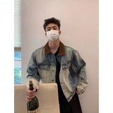BONSIR  -  New spring and autumn design sense old denim jacket men's Korean version high-quality contrasting color casual collar