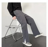 BONSIR  -  Men's Straight Baggy Casual Pants Korean Slit Personality Suit Trousers Fashion Formal Business Male Streetwear Gray Khaki Black