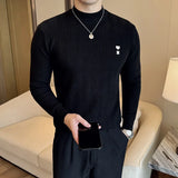 Bonsir Autumn Winter New Half High Collar Striped Sweater Men Long Sleeve Slim Fit Casual Knitted Stretch Pullovers Men's Clothing