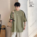BONSIR  -  Korean Y2k Suede T-shirt Men Striped Short Sleeve Letter Printing T Shirts Summer Hip-hop Loose Round Neck Tops Couple Clothes