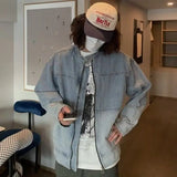 BONSIR  -  American spring and autumn Japanese retro stand collar gradient denim men and women couple zipper loose casual jacket jacket