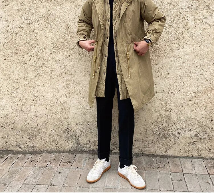 Bonsir Men's Winter Coat Faux Two-piece Standard Collar Regular Fit Japan Korean Casual Business Style Vintage Down Parka