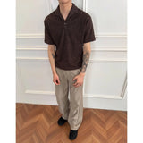 BONSIR  -  Romange Italian-style cat eye stone knitted short-sleeved men's old Qian style outfit base T-shirt Autumn clothes