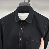 BONSIR  -  100% Cotton Unisex, Long Sleeve Denim Shirt, Bright Line Design Casual Solid Color Shirt Coat, Loose Shirt