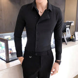 Bonsir New Autumn Fashion Side Button Design Shirt Men's Long Sleeve Slim Fit Business Solid Color Social Party Dress Shirts 4XL-M