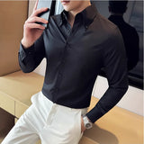 Bonsir High Quality Solid Color Large Collar Shirts 2024 Autumn  Long Sleeve Slim Fit Social Party Shirt Formal Casual Business Tuxedo