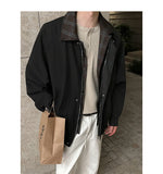 BONSIR  -  The Plaid-Trim Bomber | Men's Plus-Size Maillard Shacket for Urban Layering M-5XL High-quality Men's Spring and Autumn Jacket
