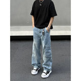 Bonsir Y2K Fashion Multi Pockets Washed Blue Baggy Jeans Cargo Pants For Men Vintage Clothes Straight New Denim Trousers