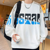 BONSIR  -  Young Style Letter Printed Sweatshirts Men's Clothing Casual O-Neck Spring Autumn American Stylish Contrasting Colors Hoodies