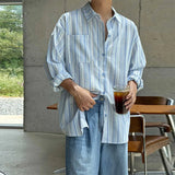 BONSIR  -  New Japanese Vintage Men Striped Shirts Luxury Casual Trendy Long Sleeve Cardigan Tops Fashion Leisure Macaron Sunscreen Blouse