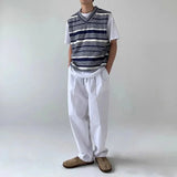 Bonsir Mens Vest Contrast Stripes Casual Knitted Tank Top Summer Streetwear Versatile Beach British Elegant Vest Men'S Clothing