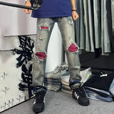 BONSIR  -  Summer New Men's Ripped Contrast Color Denim Pants Y2k Harajuku American Trend Retro Fashion Hip-hop Niche Loose Men Bottom