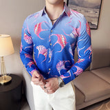 BONSIR  -  Neon Floral Slim-Fit Men's Nightclub Shirt | Bold Tropical Print Streetwear Top Reactive Youth Fashion Essentials M-4XL