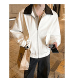 BONSIR  -  Autumn New Fashion Men's Loose Color-coded Casual Trendy Turn-down Collar Long Sleeve Zipper Jacket Male Coat Clothes Tops