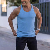 BONSIR  -  Summer Knitted Men's H-shaped Slim Fit Vertical Stripe Tank Top Fitness Training Breathable Sleeveless Fashion New Style