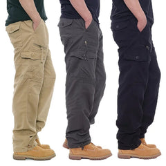 Bonsir Cargo Brown Pants Men Loose Overalls Men's Outdoor Military Tactical Pant Elastic Waist Pure Cotton Casual Work Pants Trousers