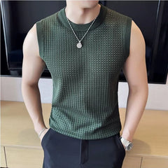 Bonsir Summer Mesh Hollowing Out T Shirts For Men High Quality Korean Slim Fit Elastic Sleeveless O-Neck Gym Breathable Vest Mens Tees