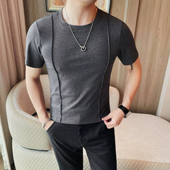 Bonsir Autumn New Round Neck Solid Color T Shirts Korean Luxury Long Sleeves Men's Casual Slim Fit Elastic Cotton Tee Shirts 4XL-M