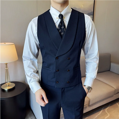 Bonsir (Jackets+Pants+Vest) Luxury Stripe Men Suit High Quality Double Breasted Elegant Fashion Tuxedo Formal Groom Wedding Social Suit