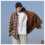 BONSIR  -  American retro plaid shirt men's autumn and winter thickened and fleece warm, trendy loose and casual long-sleeved shirt jacket
