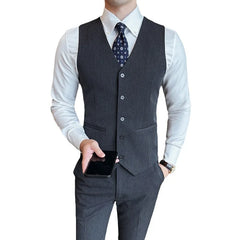 Bonsir ( Vest + Pants) Men Luxury High Quality Business Suit Vest 2 pieces Formal Groom Wedding Dress Vest Set Fashion Club Clothing