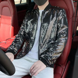 Bonsir Plus Size 5XL-M Summer Thin Sun Protection Clothing Coat Korean Style Fashion Sequins Casual Slim Jacket Silver Stage Costumes