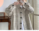 BONSIR  -  Casual Plaid Young Style Jackets Men's Clothing Loose Turn-down Collar Spring Autumn Long Sleeve Korean Single-breasted Coats