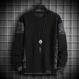 BONSIR  -  Swearshirt Men Round Neck Casual Pullover Print Hoodie Fashion Long Sleeve Sportwear Patchwork Autumn Sweatshirts Clothing Top