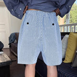 BONSIR  -  Men Striped Shorts Button Oversize Summer Joggers Casual Men Bottoms Streetwear Pockets 2025 Leisure Male Shorts S-5XL