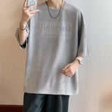 BONSIR  -  Summer Letter Foming Printing Suede T-Shirt Men 2024 Mens Hip Hop T-Shirts Streetwear Round Neck Tshirt Loose Casual Unisex Tops