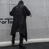 Bonsir Nightclub DJ Singer Punk Rock Hip Hop Long Shirt Black Hooded Cloak Cardigan Men Pleated Woven Cotton Blouse Gothic Vintage