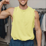 BONSIR  -  Men Tank Tops Solid Color Tassel O-neck Sleeveless Male Vests Summer Streetwear Loose 2025 Fashion Casual Men Clothing