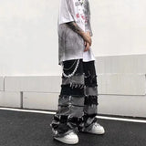 Bonsir Y2K Streetwear Baggy Stacked Jeans Pants Men Clothing Patchwork Straight Loose Long Trousers Pantalones Hombre