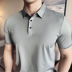 Bonsir Summer New High Elastic Seamless Polo Shirt Men Contrasting Color Short Sleeved Lapel T-shirt Streetwear Polos Tops 4XL-M