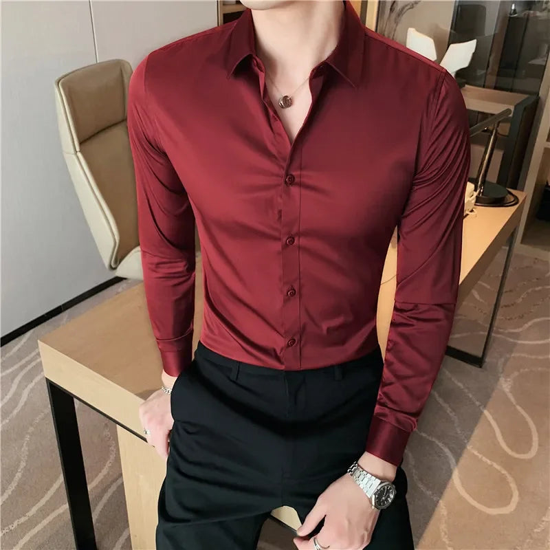 Bonsir Plus Size 7XL-S Men Shirt High Quality Fashion Solid Slim Fit Business Shirt Formal Casual Social Party Dress Men's Clothing