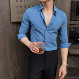 BONSIR  -  High Elasticity Long Sleeve Men's Dress Shirts Business Gentleman Social Slim-fit Men Shirt Casual Button Up Solid Mens Clothing