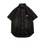BONSIR  -  Men's Cowboy Short Sleeved Jacket Exquisite Embroidery Design Men Lapel Shirt Casual Loose Summer Male Clothing