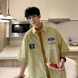 BONSIR  -  Summer Cityboy Streetwear Men Short Sleeve Shirts Korean Fashion Vintage Loose Letter Print Shirts for Men Casual Blouse