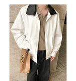 BONSIR  -  Fall Short-Length Bomber | American Retro Shacket W/ PU-Leather Collar - Relaxed Plus Sizing M-5XL