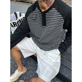 BONSIR  -  Men Color Block Raglan Sleeve Striped Long Sleeve T-Shirt Loose Fit Casual Top