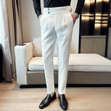 Bonsir Waffle Fashion High Waist Men's Pants New Business Slim Fit Casual Suit Pants Male Spring Summer Formal Social Dress Pants