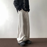 Bonsir Distressed White Wide-leg Jeans Pants Men Vintage Denim Male Loose Casual Japanese Streetwear Daily Casual Mopping Trousers