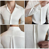 Bonsir Luxury Korean Pleated Stripe Shirts For Men's High Quality Long Sleeve Slim Fit Casual Shirt Formal Social Party Tuxedo 4XL-M