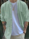 BONSIR  -  Fresh green collar striped long sleeve shirt men's casual Joker fashion street style