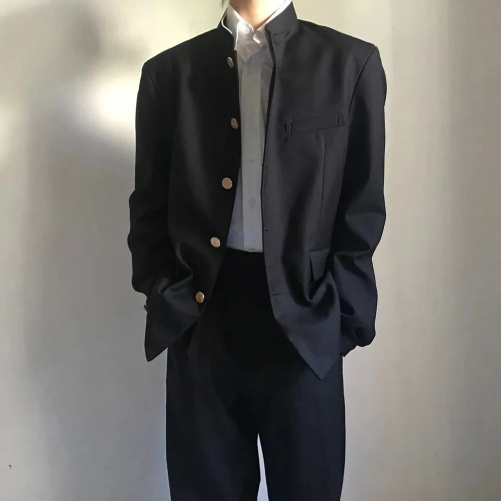 Bonsir Japanese College Uniform Jacket Stand-up Collar Suit Jacket Top Men's Spring Summer College Wind Trend Men Coat School Uniform