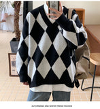 BONSIR  -  Korean Plaid Sweaters for Men Autumn Winter Patchwork Crew Neck Sweater Men Pullovers Casual Long Sleeve Knitted Y2k Shirt