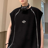 Bonsir Mens Vest Double Zipper Y2k Tank Top Autumn Streetwear Casual Personality Versatile Niche Sleeveless T-Shirt Men'S Clothing