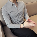 Bonsir Black White Plaid Shirt Autumn New Mens Long Sleeve Business Slim Fit Casual Shirt Homme Social Formal Wear Blouses 4XL-M